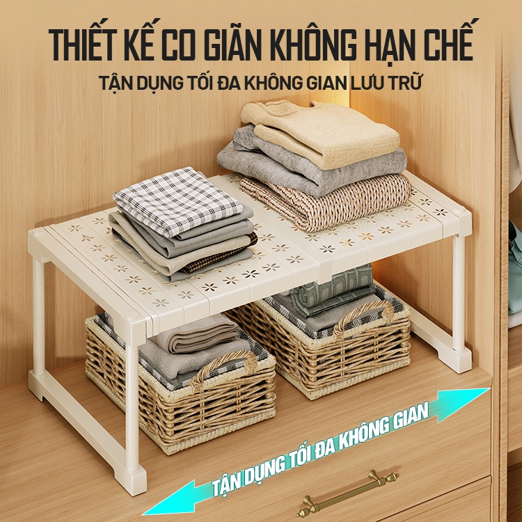 Kaleis Kệ Chia Ngăn Tủ Quần Áo Đa Năng Co Giãn – Kệ Ngăn Tủ Tiện Lợi Giúp Sắp Xếp Gọn Gàng, Tiết Kiệm Không Gian
