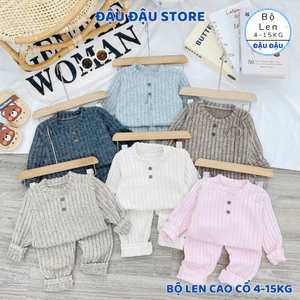 Bộ dài tay len lông xù, len tăm đũa cổ cao giữ ấm cho bé trai bé gái 5-15kg co giãn 4 chiều - Đậu Đậu Store