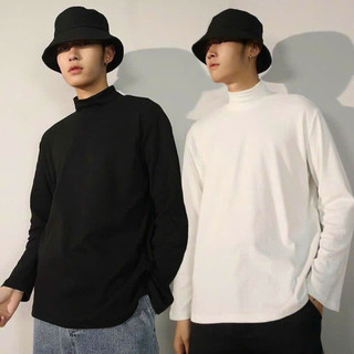 Áo thun mùa Thu Đông Tay Dài cổ cao 5cm /5 phân đơn giản cotton 100%