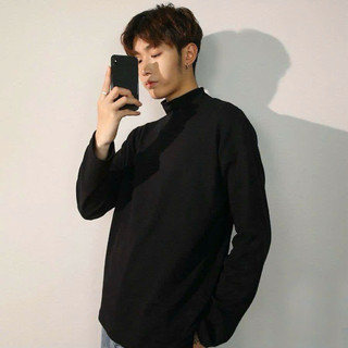 Áo thun mùa Thu Đông Tay Dài cổ cao 5cm /5 phân đơn giản cotton 100%