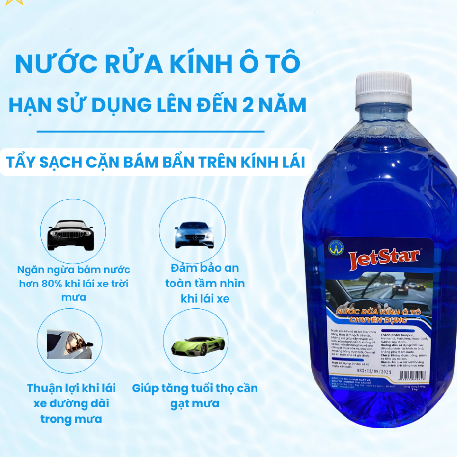 [Thùng 4 Can 2 Lít] Nước Rửa Kính Ô Tô JetStar Cao Cấp Chính Hãng