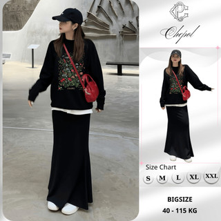 Set Bộ Nỉ Nữ Thu Đông CHEPOL Cổ Tròn, In Họa Tiết, Chất Nỉ Chân Cua Cao Cấp( Áo Sweater Đen + Chân Váy Đuôi Cá)-CP_14606