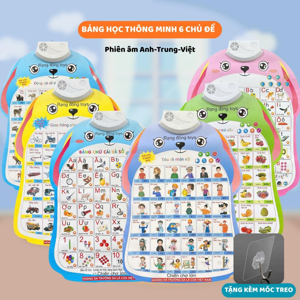 (KÈM MÓC+PIN)Bảng Chữ Cái Điện Tử Thông Minh Biết Đọc Treo Tường Cho Bé