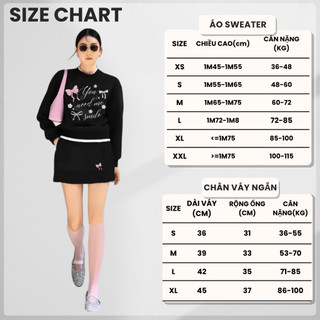 Set Bộ Nỉ Nữ Thu Đông CHEPOL Cổ Tròn, In Nơ, Chất Nỉ Chân Cua Cao Cấp, Dày Dặn( Áo Sweater Đen + Chân Váy Đen )-CP_15334