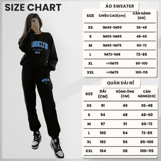 Set Bộ Nỉ Nữ Thu Đông CHEPOL Cổ Tròn, In Chữ Nổi, Chất Nỉ Chân Cua Cao Cấp ( Áo Sweater Đen + Quần Dài Đen ) - CP_x2454