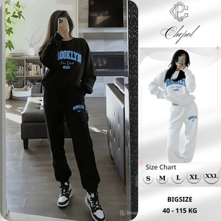 Set Bộ Nỉ Nữ Thu Đông CHEPOL Cổ Tròn, In Chữ Nổi, Chất Nỉ Chân Cua Cao Cấp ( Áo Sweater Đen + Quần Dài Đen ) - CP_x2454