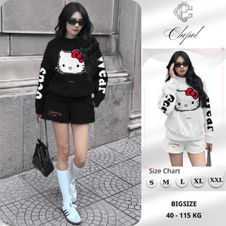 Set Bộ Nỉ Nữ Thu Đông CHEPOL Cổ Tròn, In Cô Mèo, Chất Nỉ Chân Cua Cao Cấp ( Áo Sweater Trắng + Quần Đùi Trắng )-CP_x1170