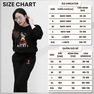 Set Bộ Nỉ Nữ Thu Đông CHEPOL Cổ Tròn, In Chuột Mickey, Chất Nỉ Chân Cua Cao Cấp (Áo Sweater Đen + Quần Dài Đen)-CP_14871