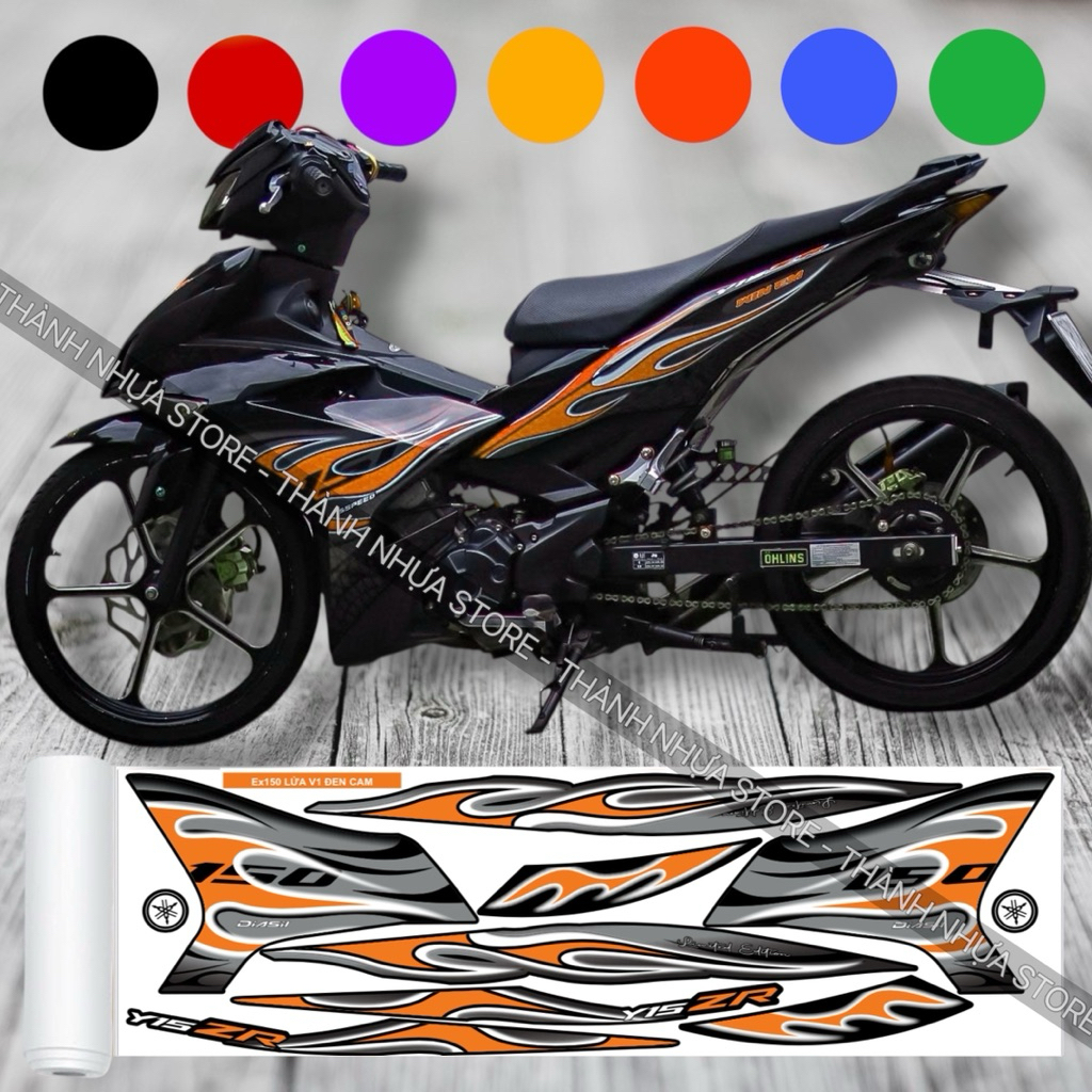 [ĐỦ MÀU] Tem Lửa V1 Ex150 - Tem rời dán Exciter 150 3 lớp xe đen