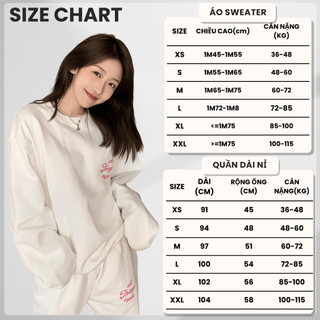 Set Bộ Nỉ Nữ Thu Đông CHEPOL Cổ Tròn, In Chữ Hồng, Chất Nỉ Chân Cua Cao Cấp ( Áo Sweater Trắng + Quần Dài Trắng ) -CPN11