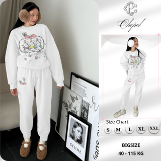 Set Bộ Nỉ Nữ Thu Đông CHEPOL Cổ Tròn, In Hình Thỏ, Chất Nỉ Chân Cua Cao Cấp (Áo Sweater Trắng + Quần Dài Trắng)-CP_x2460