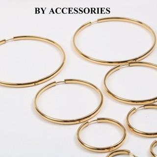 Bông tai nữ titan tròn basic nhiều size kiểu dẹt bản 3mm mạ vàng 18K không gỉ BY ACCESSORIES