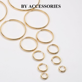 Bông tai nữ titan tròn basic nhiều size kiểu dẹt bản 3mm mạ vàng 18K không gỉ BY ACCESSORIES