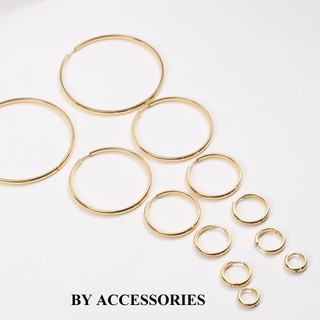 Bông tai nữ titan tròn basic nhiều size kiểu dẹt bản 3mm mạ vàng 18K không gỉ BY ACCESSORIES