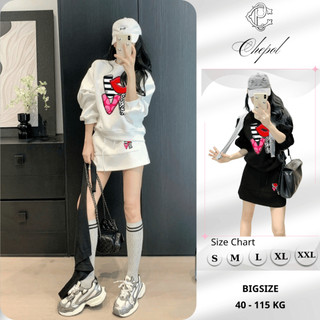 Set Bộ Nỉ Nữ Thu Đông CHEPOL Cổ Tròn, In Chữ Love, Chất Nỉ Chân Cua Cao Cấp (Áo Sweater Trắng + Chân Váy Trắng)-CP_13465
