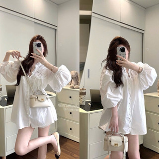[A0.267] Váy Sơmi Form Dấu Quần Chất Thô Mềm Phối Ren Hoa Khuy Ngọc
