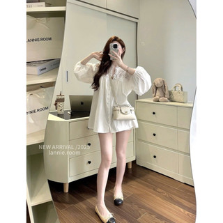 [A0.267] Váy Sơmi Form Dấu Quần Chất Thô Mềm Phối Ren Hoa Khuy Ngọc
