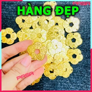 Đồng xu hoa mai phong thuỷ kèm túi lộc đỏ , 3 cm , phong thủy