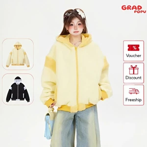 Áo khoác có mũ trùm đầu GRADPOPU – Áo khoác cotton dày lót lông cừu ấm áp phong cách Dopamine AK83