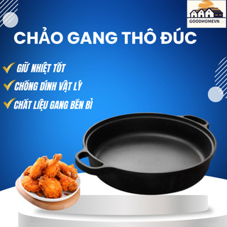Chảo Gang Thô Đúc 25CM Chống Dính Tự Nhiên – Dùng Bếp Từ, Bếp Gas, Nướng Lò Đều Được