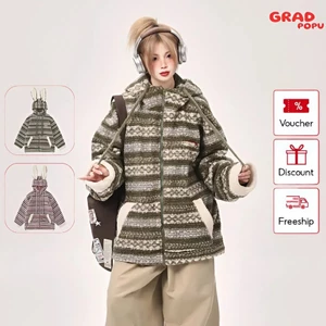 Áo khoác GRADPOPU tai thỏ lông cừu dễ thương phong cách Hàn Quốc – Áo cotton sọc dày cao cấp AK80