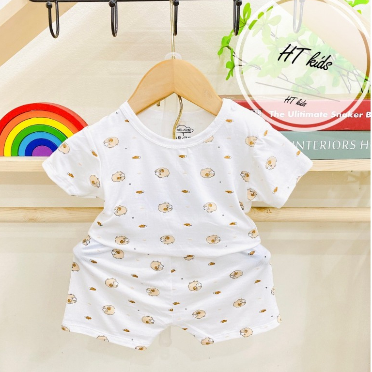 Bộ cộc tay thun lạnh peptit mềm mịn, thông thoáng ,chất đẹp in cả thân phong cách hàn quốc cho bé trai/bé gái Saubabi