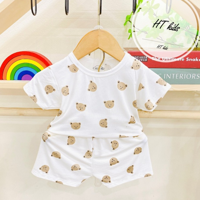 Bộ cộc tay thun lạnh peptit mềm mịn, thông thoáng ,chất đẹp in cả thân phong cách hàn quốc cho bé trai/bé gái Saubabi