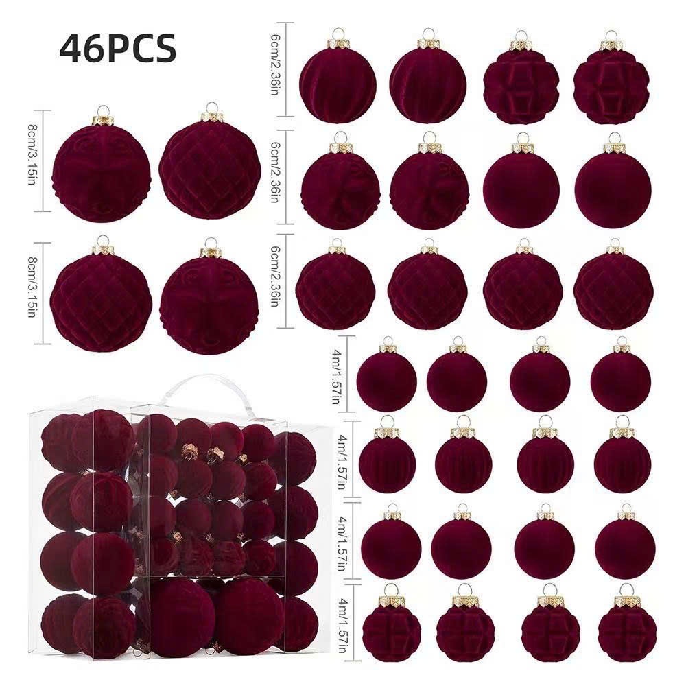 Hộp châu nhung 46 quả Hồng - Đỏ  mix cỡ 4cm, 6cm 8cm set châu đầy đủ trang trí cây thông deco giáng sinh