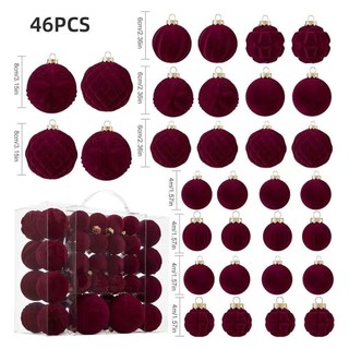 Hộp châu nhung 46 quả mix cỡ 4cm, 6cm 8cm set châu đầy đủ trang trí cây thông deco giáng sinh
