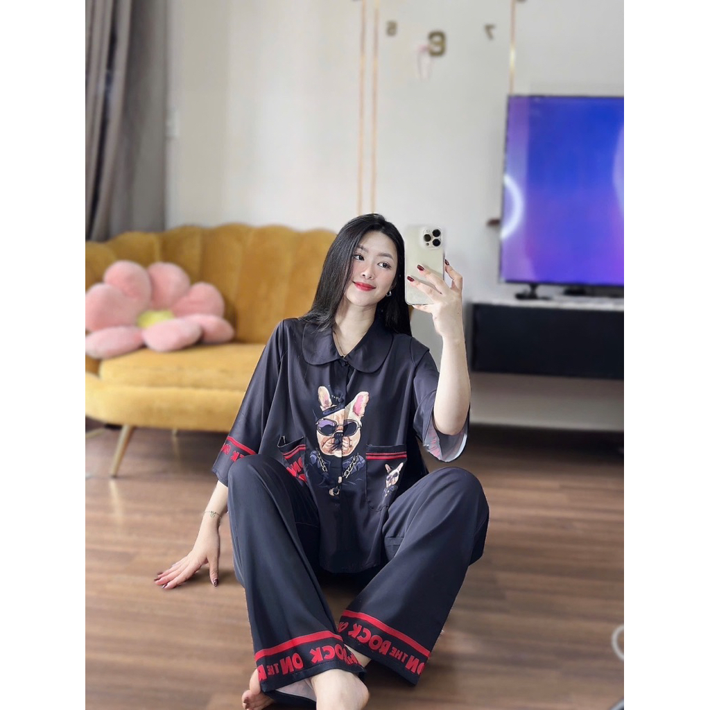 40-65kg Bộ pijama cổ sen tay lỡ loe Thiết Kế siêu sang lụa latin mềm mát