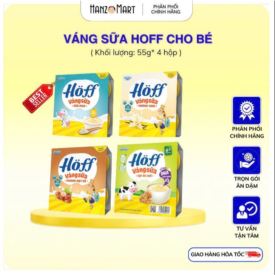 Váng sữa Hoff sữa non / óc chó / vani / hạt dẻ cho bé (lốc 4 hộp)