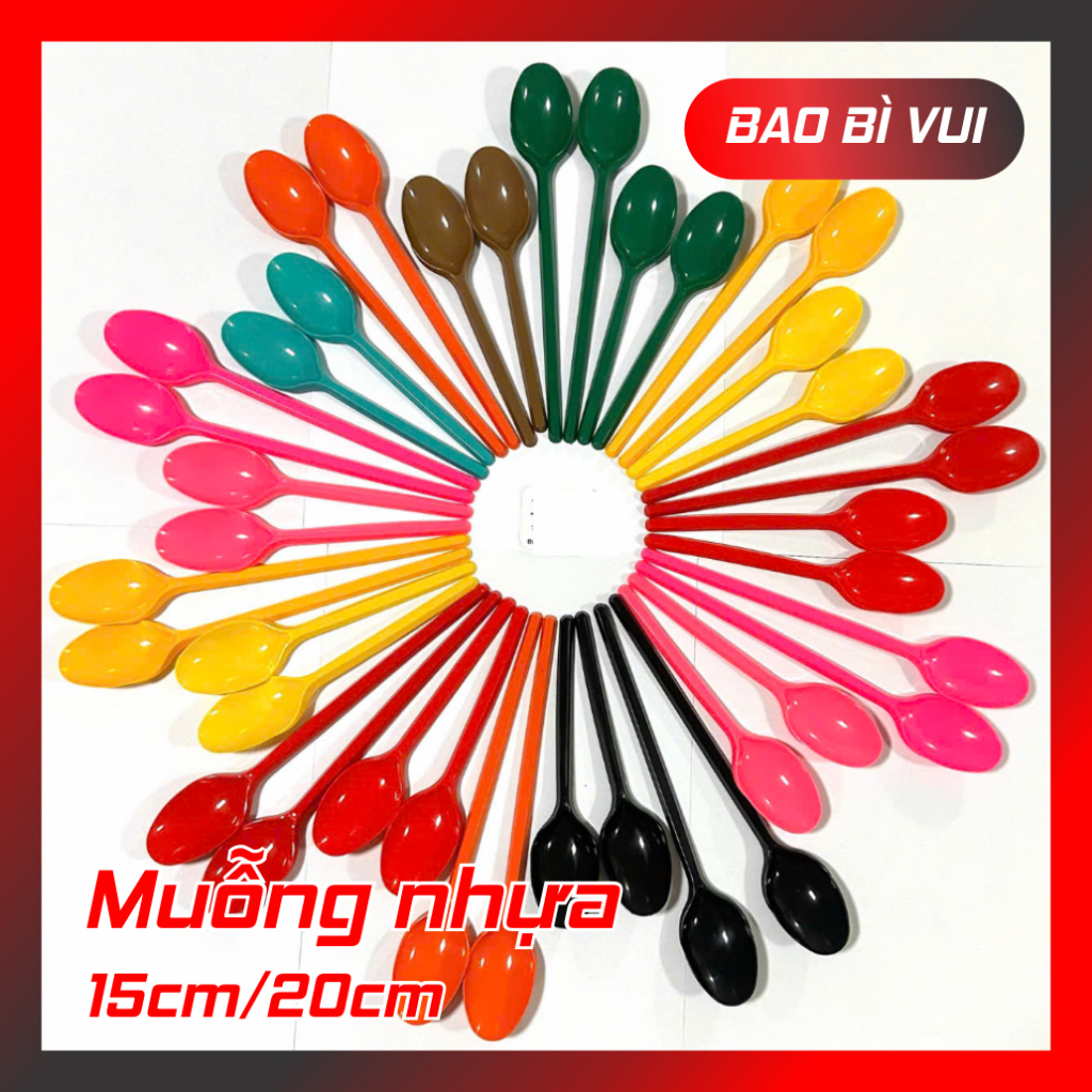 [Combo 300 cái] Muỗng nhựa tiện dụng nhiều màu - BAO BÌ VUI