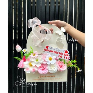 Giỏ hoa sáp 10 bông, 20 bông Kèm banner tone hồng xinh xắn - Quà tặng dịp lễ, sinh nhật, người yêu