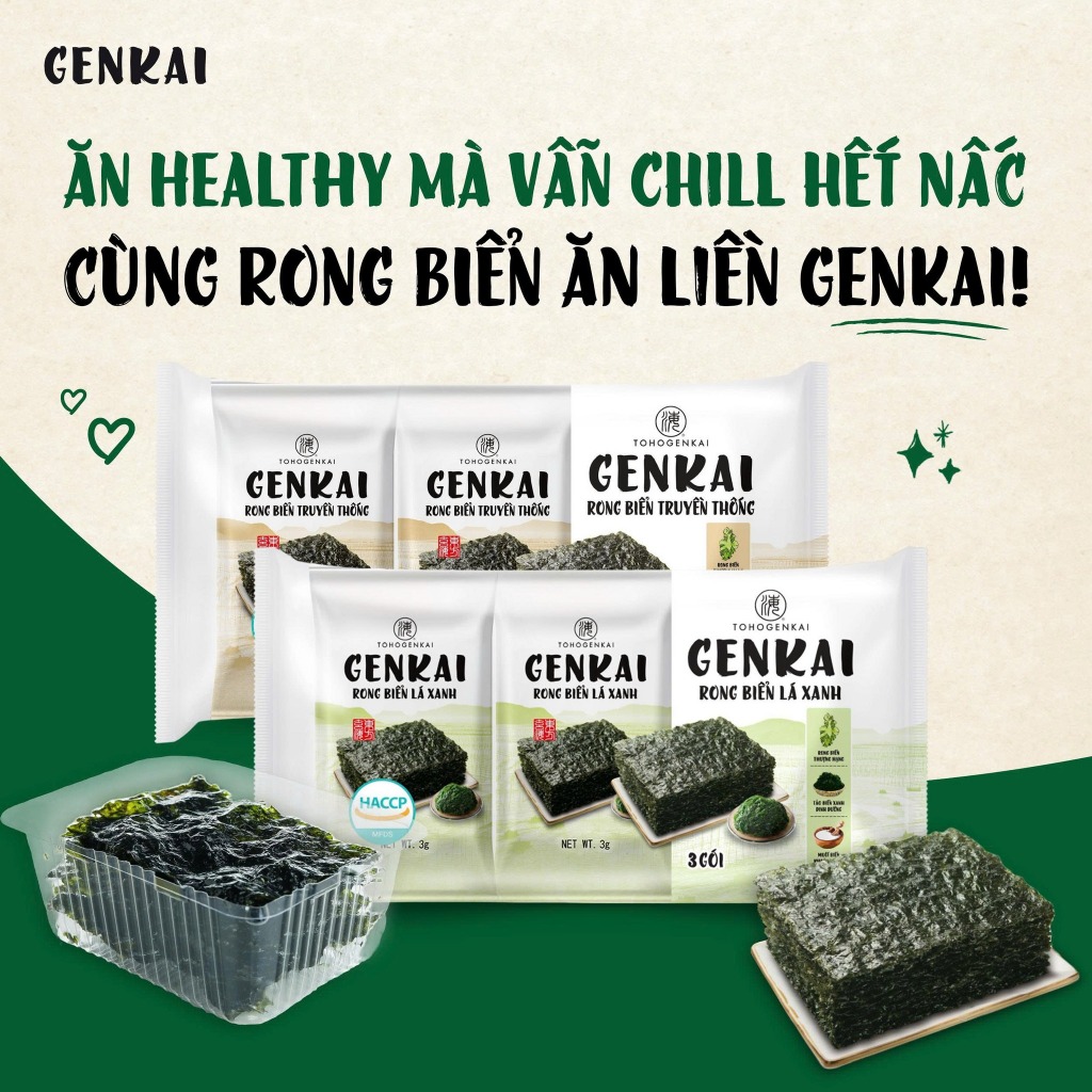 Date 23/9 Rong Biển Genkai 27g Ăn Liền, Snack Rong Biển Giòn Rụm Thơm Ngon, Mua 6 Tặng 3 Bịch