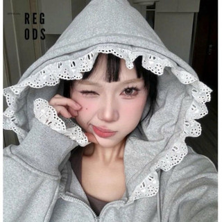 🔥Gemini_store//Áo Hoodie Lace Up Regods – Phối Ren Nón & Tay Siêu Xinh