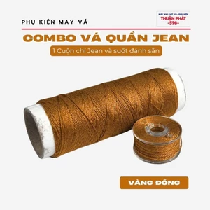 Cuộn Chỉ Jean và Suốt Chỉ Jean Cùng Màu - Dùng Để May, Lên Lai Quần Jean, May Túi,...