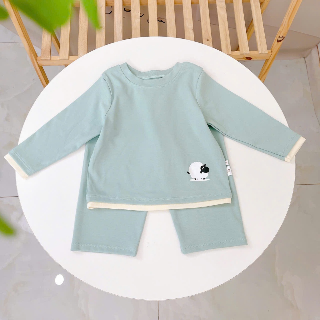 Bộ dài tay cho bé Lá Homewear A352,  đồ dài mặc ngủ bé trai bé gái phối lai vải Lyocell cotton mềm