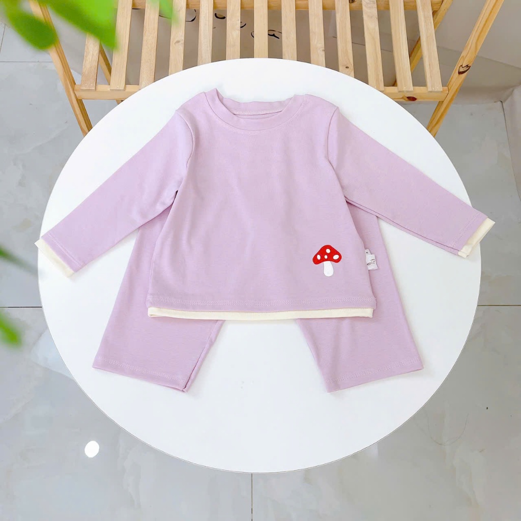 Bộ dài tay cho bé Lá Homewear A352,  đồ dài mặc ngủ bé trai bé gái phối lai vải Lyocell cotton mềm
