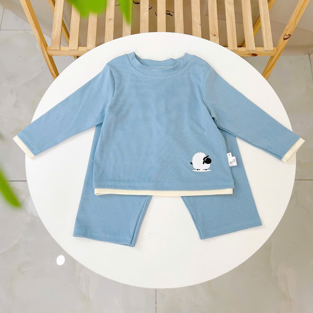 Bộ dài tay cho bé Lá Homewear A352,  đồ dài mặc ngủ bé trai bé gái phối lai vải Lyocell cotton mềm
