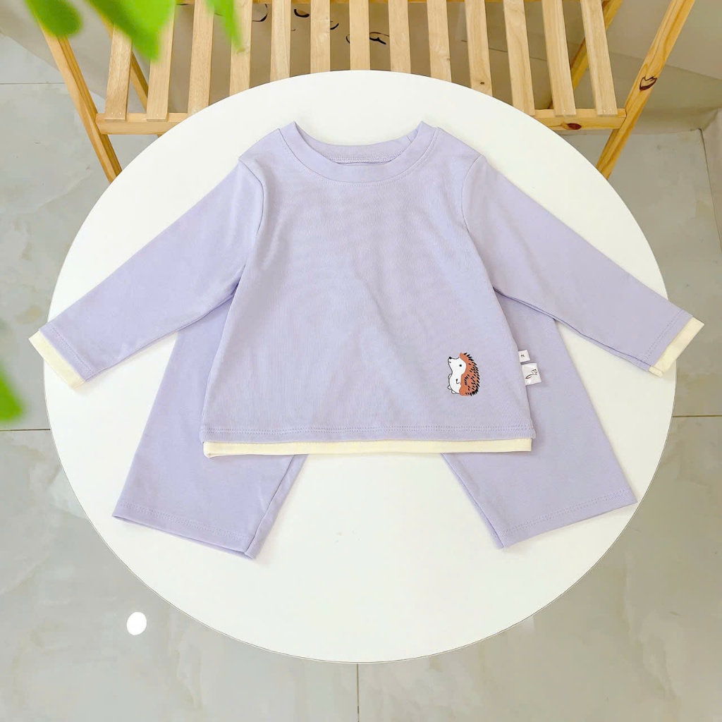 Bộ dài tay cho bé Lá Homewear A352,  đồ dài mặc ngủ bé trai bé gái phối lai vải Lyocell cotton mềm