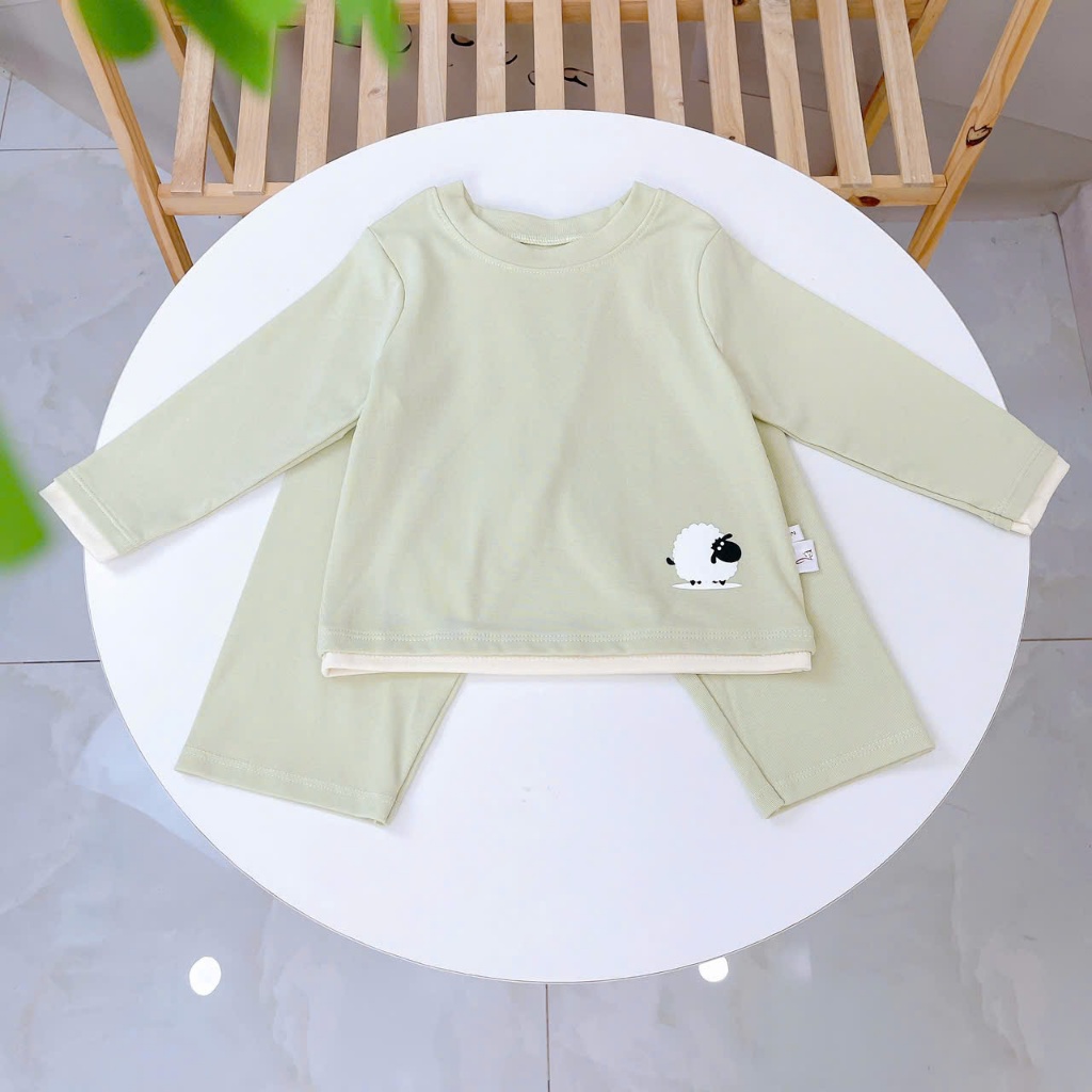 Bộ dài tay cho bé Lá Homewear A352,  đồ dài mặc ngủ bé trai bé gái phối lai vải Lyocell cotton mềm