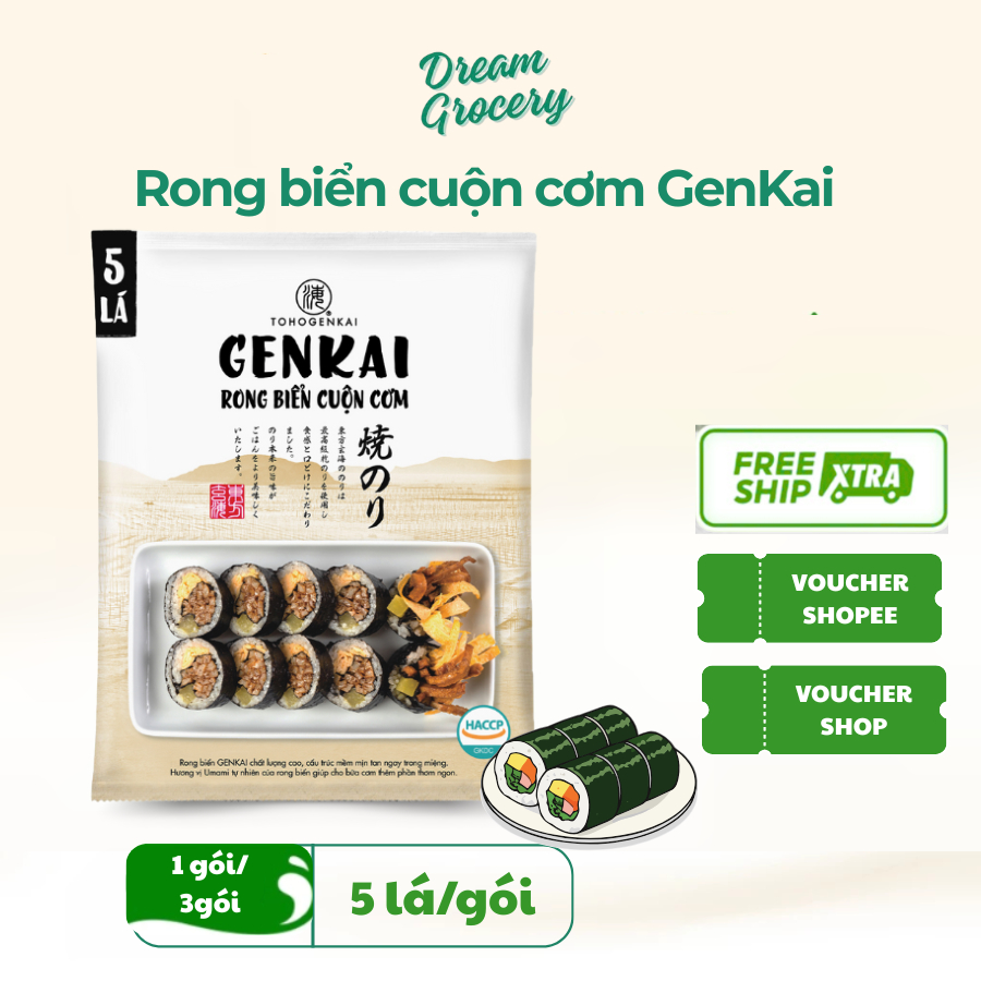 (Mua 2 tặng 1) GENKAI Rong Biển Cuộn Cơm 11g (5 lá) | Thơm ngon giòn ...