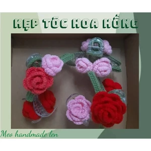 Kẹp tóc, cào tóc, kẹp 5 răng hoa hồng - handmade len - crochet