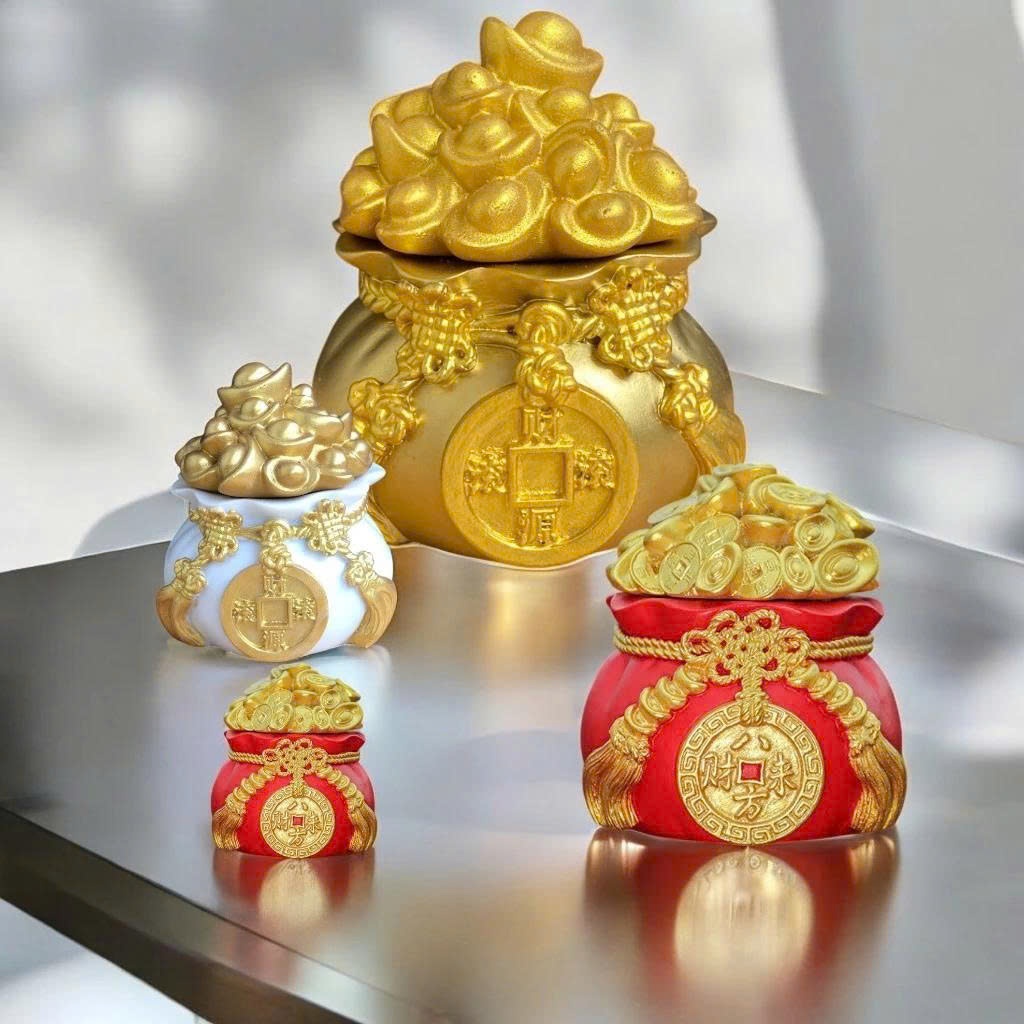 COMBO Hũ Đựng Muối Gạo Tài Lộc Đầu Năm Mới, Hũ Thần Tài May Mắn Bày Bàn Gia Tiên,  Thần Tài Phong Thủy