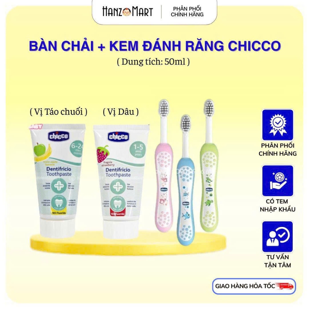 Bàn chải silicon kem đánh răng nuốt được cho bé Chicco 6m+