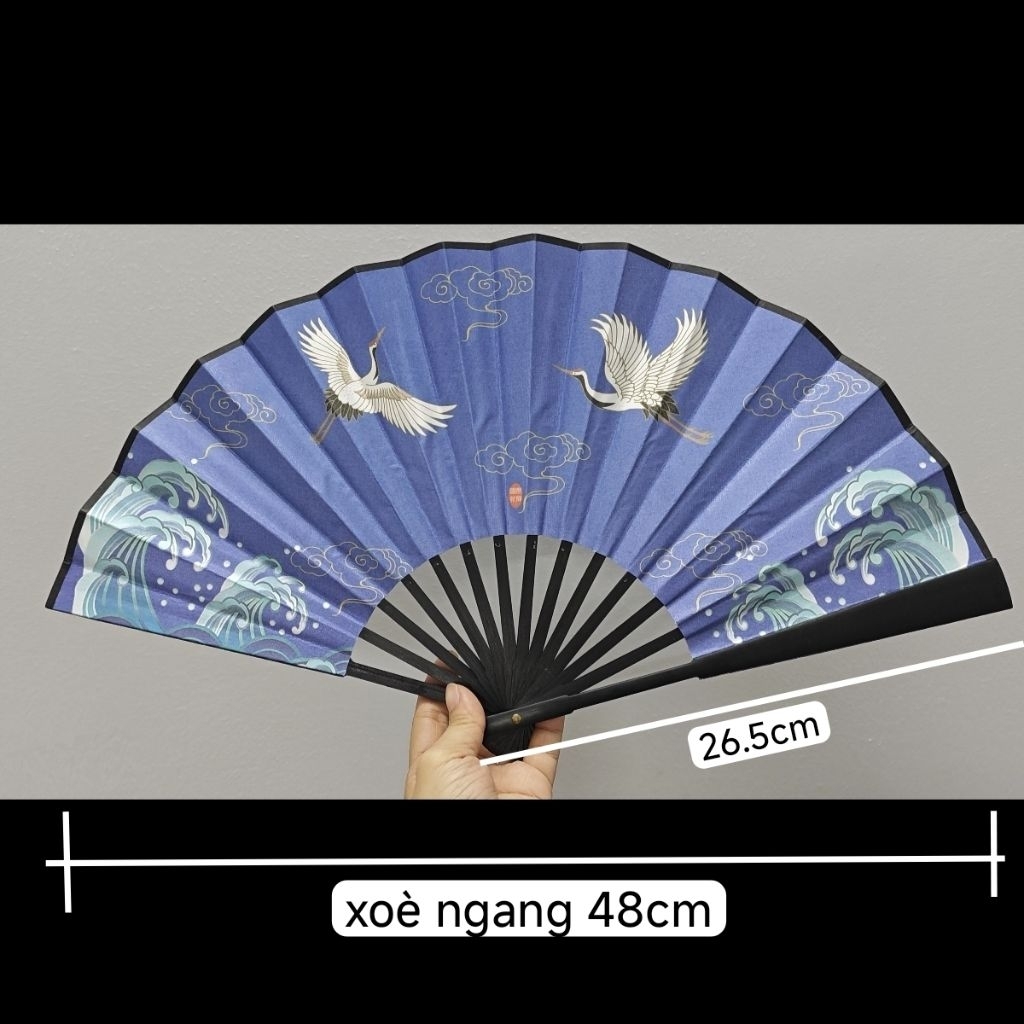 Quạt xếp xoè 26.5x48cm/33cmx60cm phong cách Nhật hạc in 2 mặt