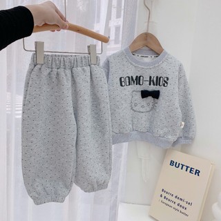 Quần áo trẻ em, Bộ nỉ thu đông bé gái mèo xám chấm bi 9-26kg S2073 Tiểu Yến KID