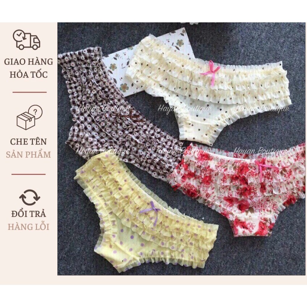 [Peinn] Quần lót lưng thun nhún bèo cạp cao, quần lót nữ sexy ren mềm mại  - HT022