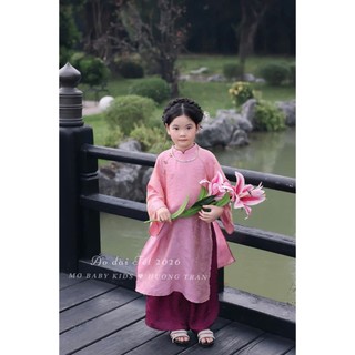 Áo dài cho bé gái đi chơi tết áo gấm quần lụa cao cấp nhiều màu 4 tà, áo dài tết bé gái sz 10-40kg