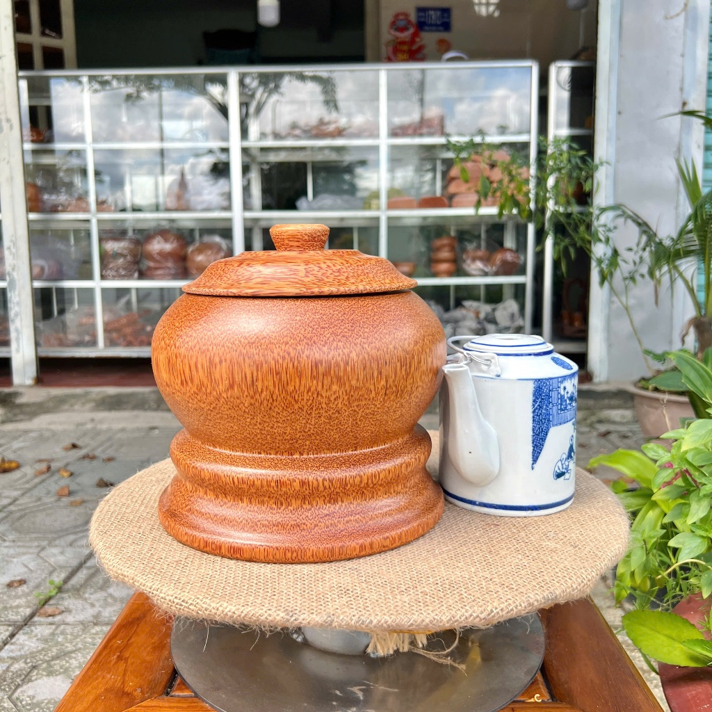[ TẶNG ẤM 500ML - 1200ML ] Bình Ủ Ấm Trà Gỗ Dừa MẪU TRƠN ĐẾ THẤP Giữ Nhiệt Cao Cấp, Trang Trí Bàn Trà, Quà Tặng Sang